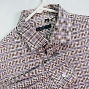 Ems Mason's Shirt Mens Medium Gray Pink Plaid Button‎ Up Long Sleeve 100% Cotton